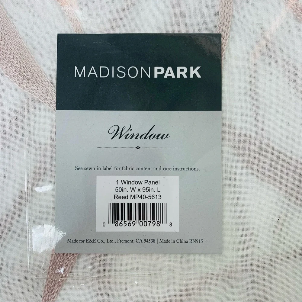 MADISON PARK Reed Leaf Embroidered Window Sheer Voile Panel Blush 50 x 95 NEW